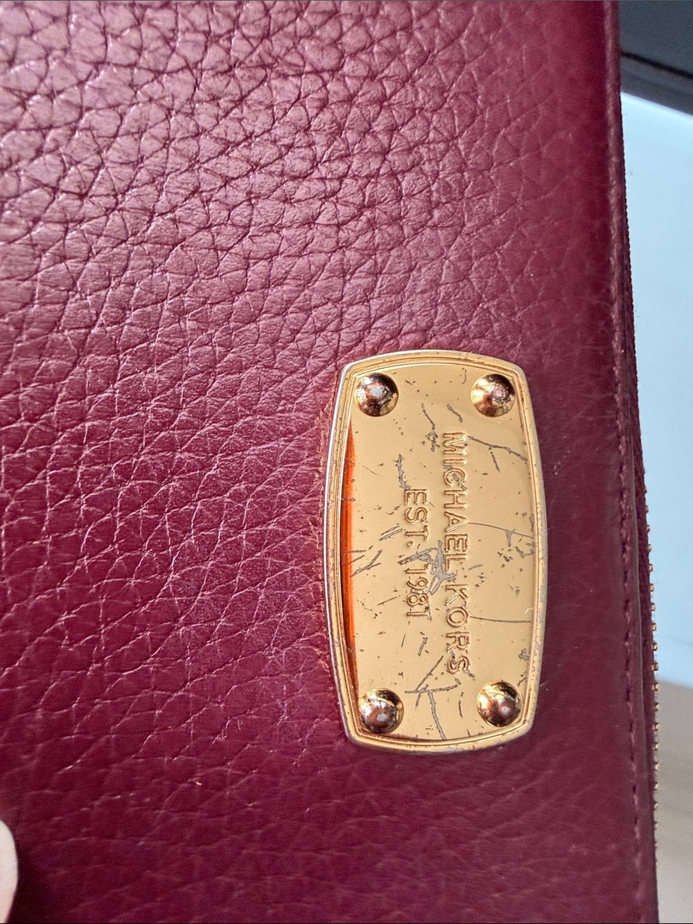 Michael Kors Wine Leather Zip-Around Wallet with Gold Plaque - Picture 14 of 14